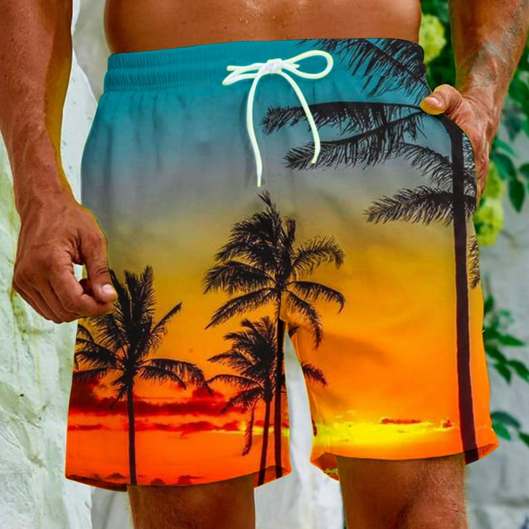 ZCFZJW Men's Swim Trunks with Pockets Tropical Palm Tree