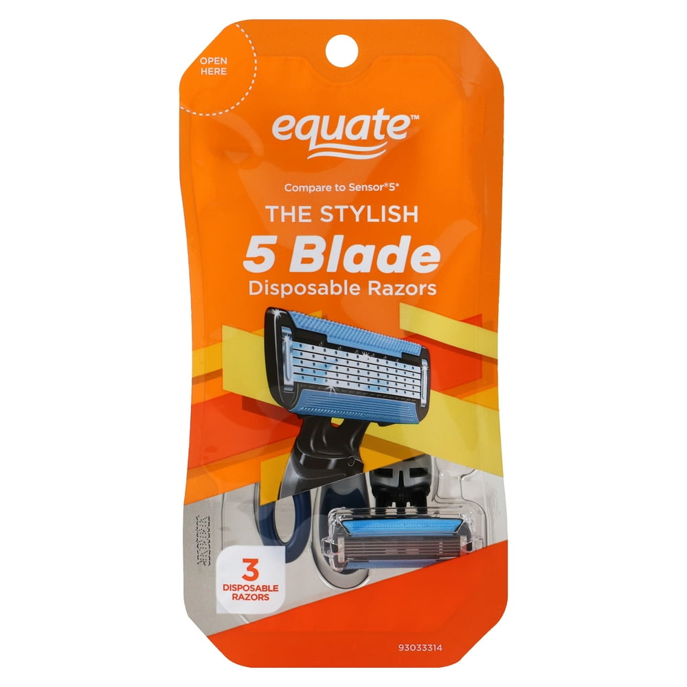 Equate Men's 5 Blade Dual Lubrication Disposable Razor, 3 Count