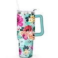 thumbnail image 2 of 40oz Pioneer Tumbler with Handle Lid and Straw,Colorful Floral Tumblers Gifts for Women Girls Men Adults（Greenish-blue）, 2 of 7