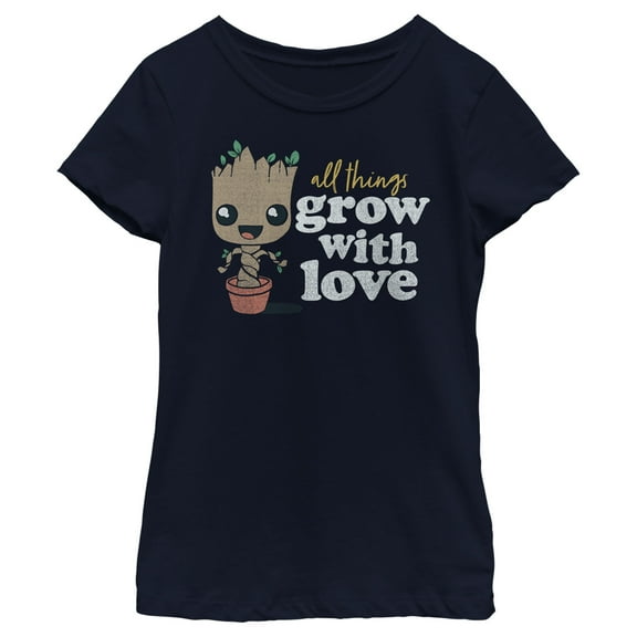 Girl's Guardians of the Galaxy Groot All Things Grow with Love  Graphic Tee Navy Blue X Large