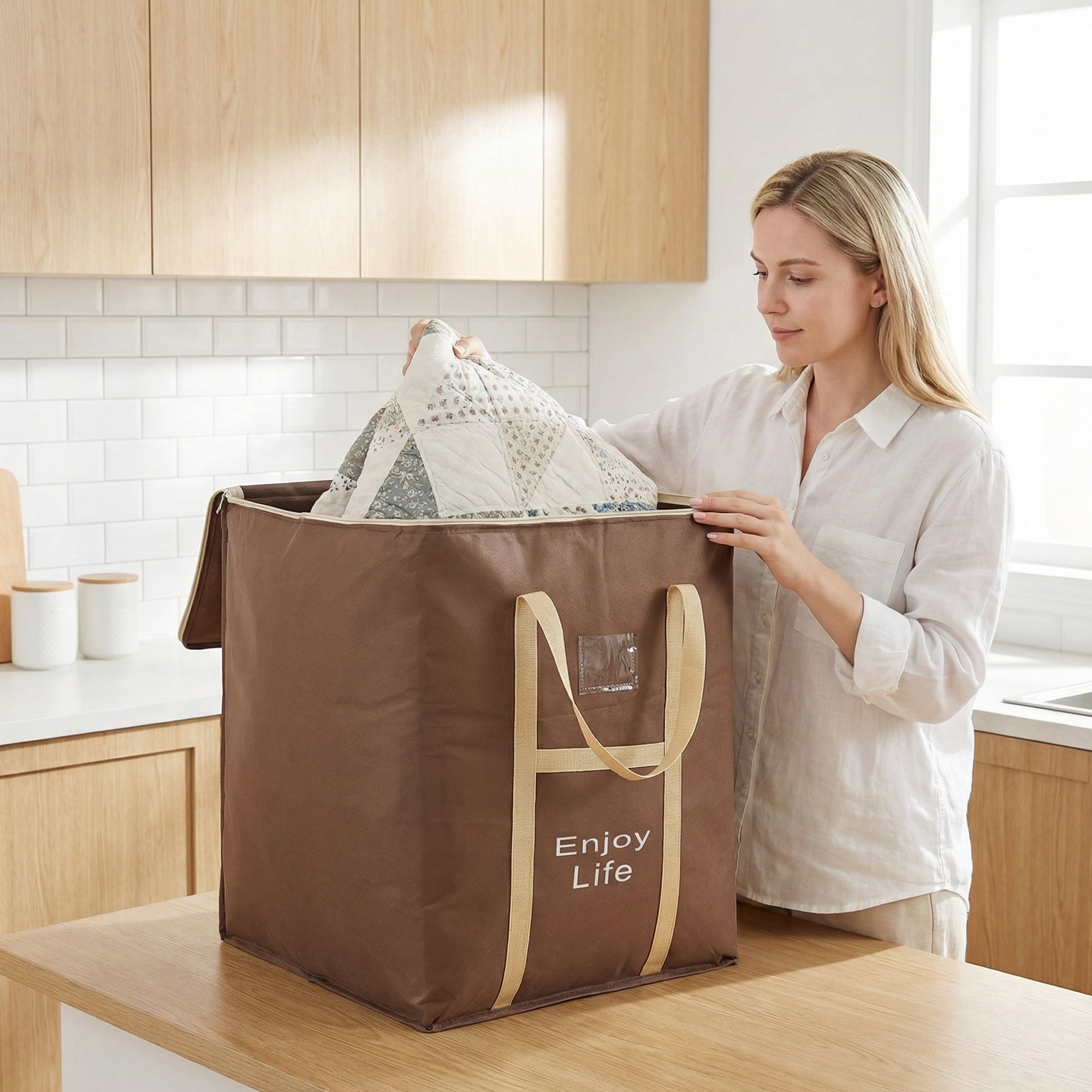 Unique Bargains Foldable Storage Bags for Storing Clothing Brown 19.7"x23.6"x27.6"