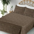 thumbnail image 3 of Ambesonne Art Deco Fitted & Flat Sheet with Shams 4 Pcs Set, Abstract Curvy Lines 30s, King, Chocolate and Dark Mustard, 3 of 5
