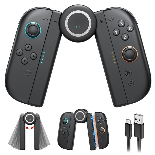 Empuñadura de carga para Nintendo Switch, soporte magnético para mandos con 5 posiciones de rotación ajustables para JoyCons, juega mientras se carga con indicador LED y cable de 1,5 m