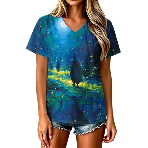 HOMBOM Summer T Shirts for Women V Neck Daily Halloween Cute Lightweight Short Sleeve Womens Tees Essentials Tops,XXXXXL