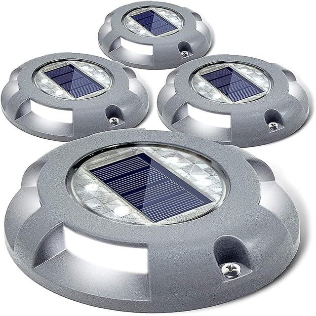 Solar Deck Lights Driveway Dock Light LED Solar Powered Outdoor Waterproof Road Markers for Step Sidewalk Stair Garden Ground Path Patio Yard 4 Pack (