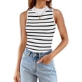 thumbnail image 2 of HBFAGFB Débardeurs Mode Femme Polyvalent Col Rond Sans Manches Côtelé Slim Rayé Blanc Taille P, 2 of 5