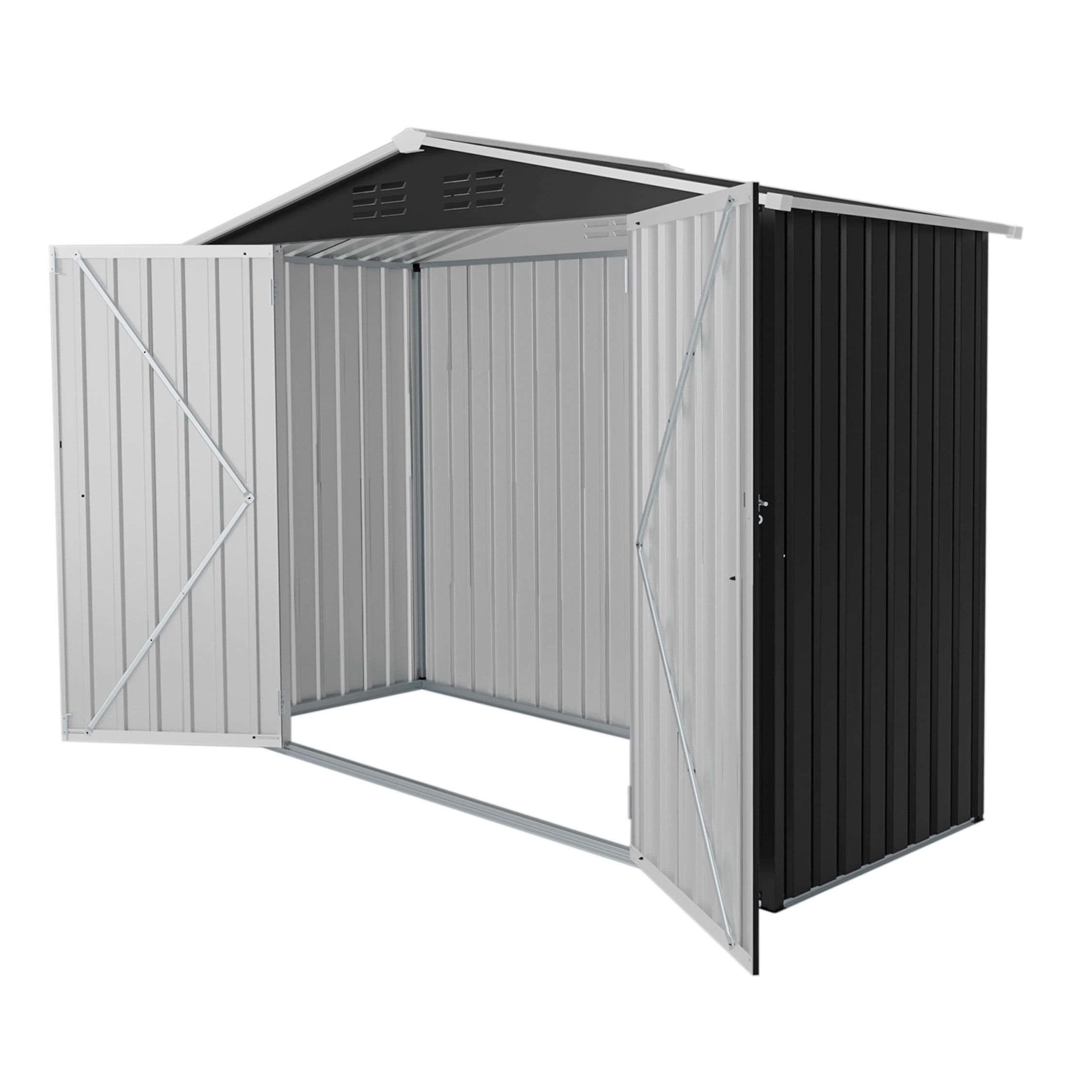Noble House 8x4 FT Outdoor Metal Storage Shed, Heavy-Duty Galvanized Steel Garden Organizer with Latch, Black