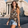thumbnail image 3 of FUIALDOLG Brown Coffee Theme Sleeveless Shirt for Women Summer Casual V Neck Sleeveless Pleated Shirt Loose Fit Basic Tee Athletic Running Yoga Tops,M, 3 of 7