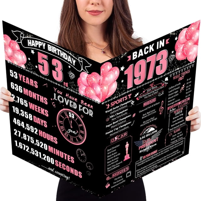 Tarjeta de cumpleaños Jumbo FOBELEC 53rd con sobre negro y rosa retro
