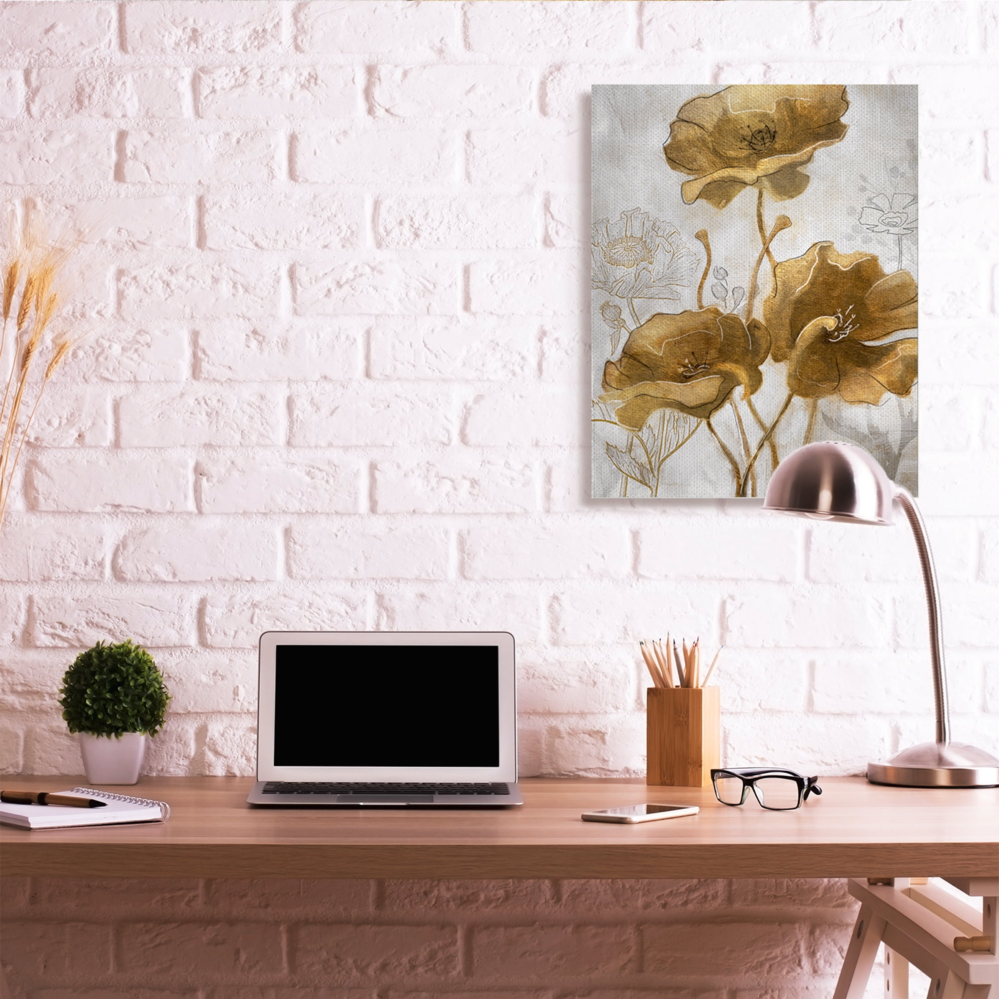 Stupell Industries Silver and Gold Poppies Abstract Flower Field Canvas Wall Art, 30 x 40, Design by Studio W