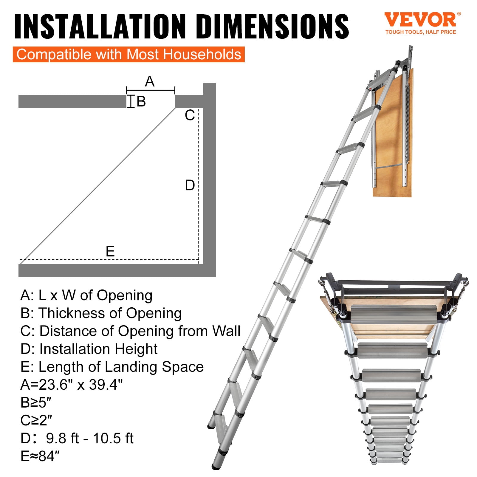 BENTISM Telescoping Ladder 350 lbs Capacity Aluminum Ladder for RV Loft Home Attic