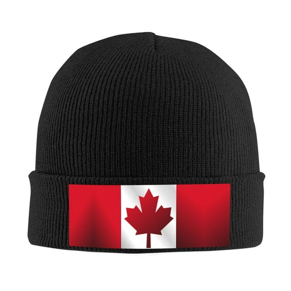 Canada Flag Pattern Beanie Hat Men Women Warm Printed Cap Knit Beanies Hats Outdoor Winter Black