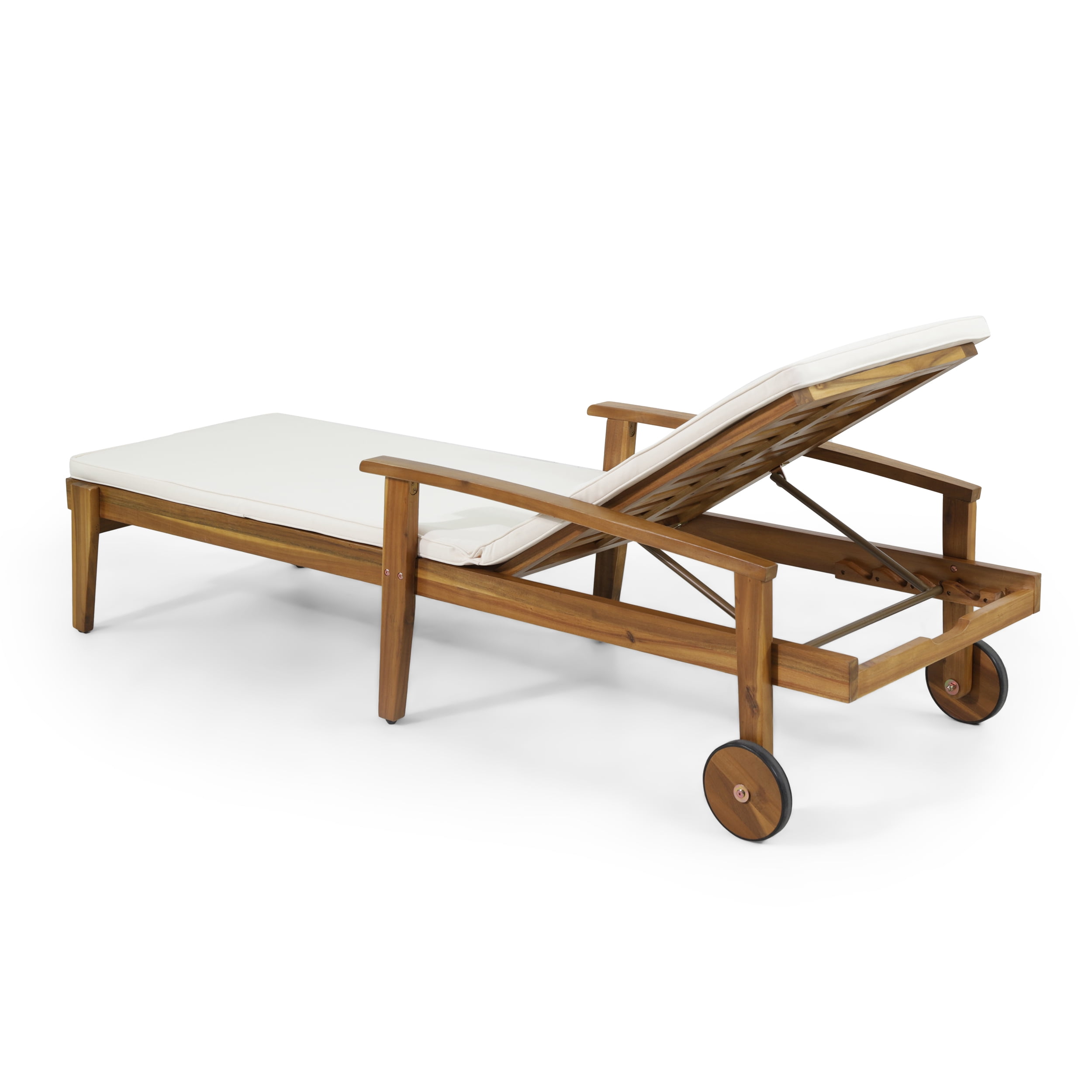 Noble House Multiple Positions Acacia wood Outdoor Chaise Lounge - Set of 2 - Teak and Cream