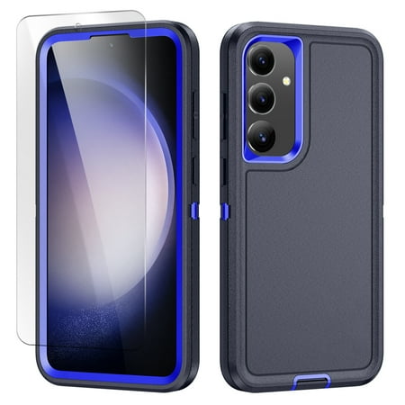 Allytechgroup Galaxy S23 FE 5G Case with Screen Protector HD Clear Tempered Glass Screen Protector Military Grade Shockproof Anti-Scratch Phone Case Cover for Samsung Galaxy S23 FE Blue