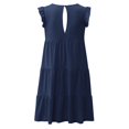 thumbnail image 5 of IDALL Summer Dresses,Casual Dresses Women'S Solid Color Round Neck Short Sleeve Casual Cake Dress Pleated Swing Skirt Flowy Dresses,Petite Dresses,Fit And Flare Dress Navy Dress 2XL, 5 of 9
