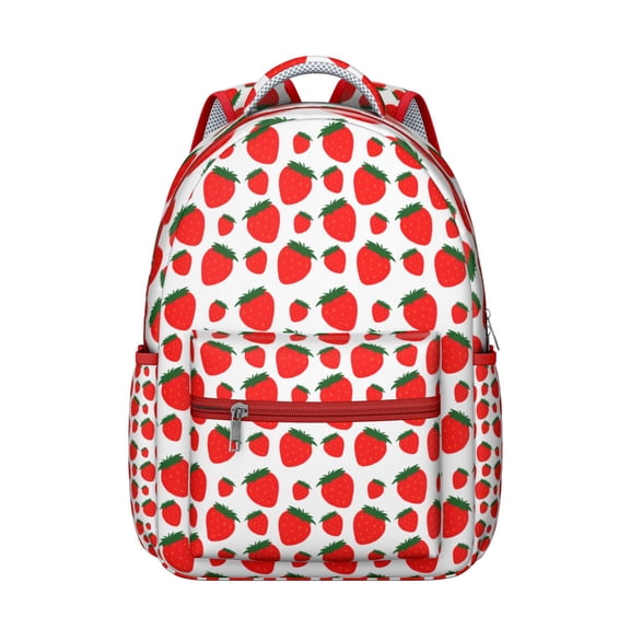 Adorable Strawberry Backpack for School & College - Stylish Laptop Bag for Women & Teens, Spacious Bookbag with Front Pocket, Durable Everyday Carry, Sweet Strawberry Print, Perfect Gift Idea