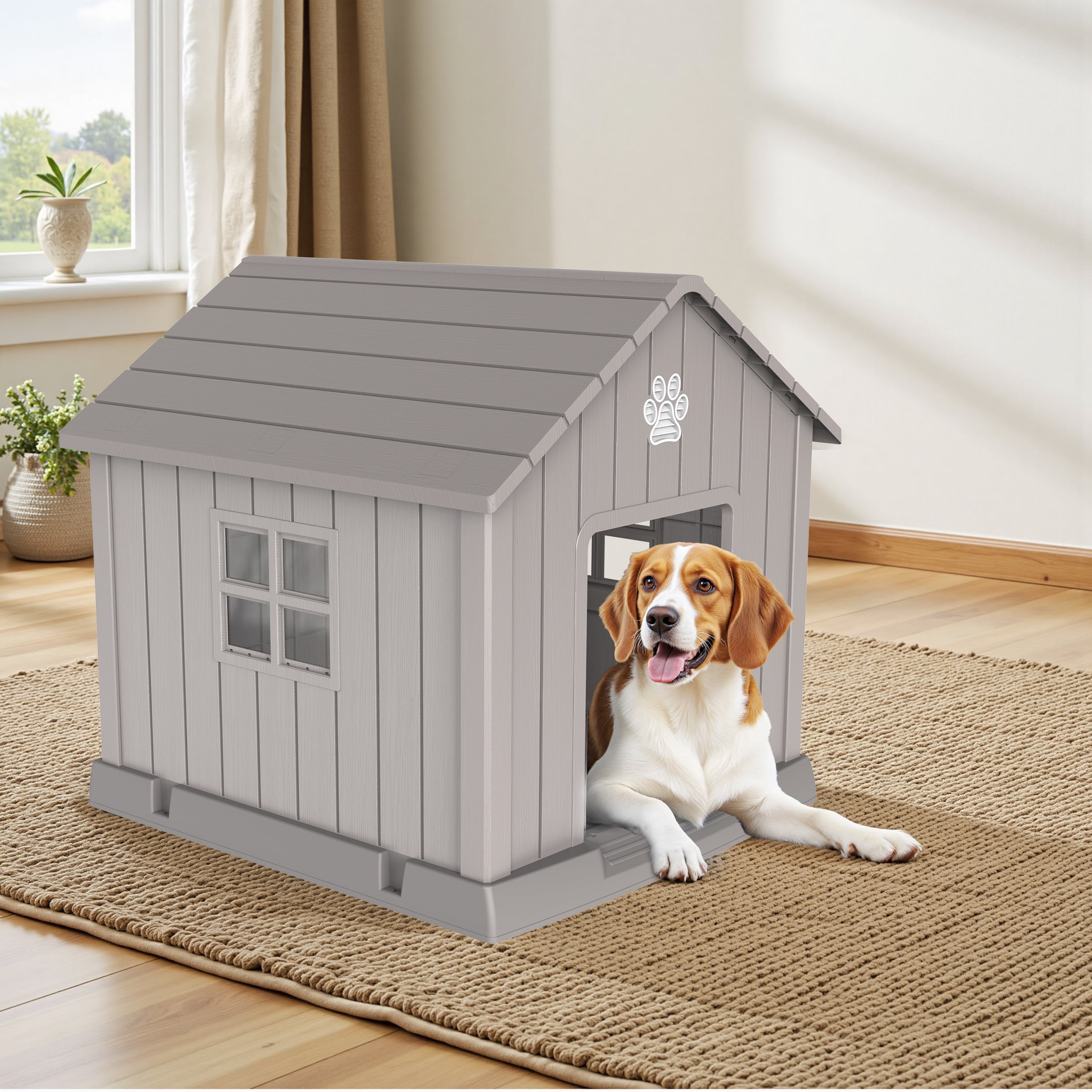 Dog House Indoor Outdoor for Small to Large Sized Dogs Indoor Outdoor Doghouse Puppy Shelter with Elevated Floor, Easy to Assemble (Light Brown, 38Inch(37.8 * 40.87 * 38.82))