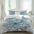 thumbnail image 2 of Blue Crab Coastal Duvet Cover Set, Summer Beach Nautical Starfish Coral Soft Duvet Cover Queen Size Bedding Set 4 Pieces, 1 Quiltcover and 2 Pillowcases with Zipper, 1 Bed Sheet for All Seasons, 2 of 9