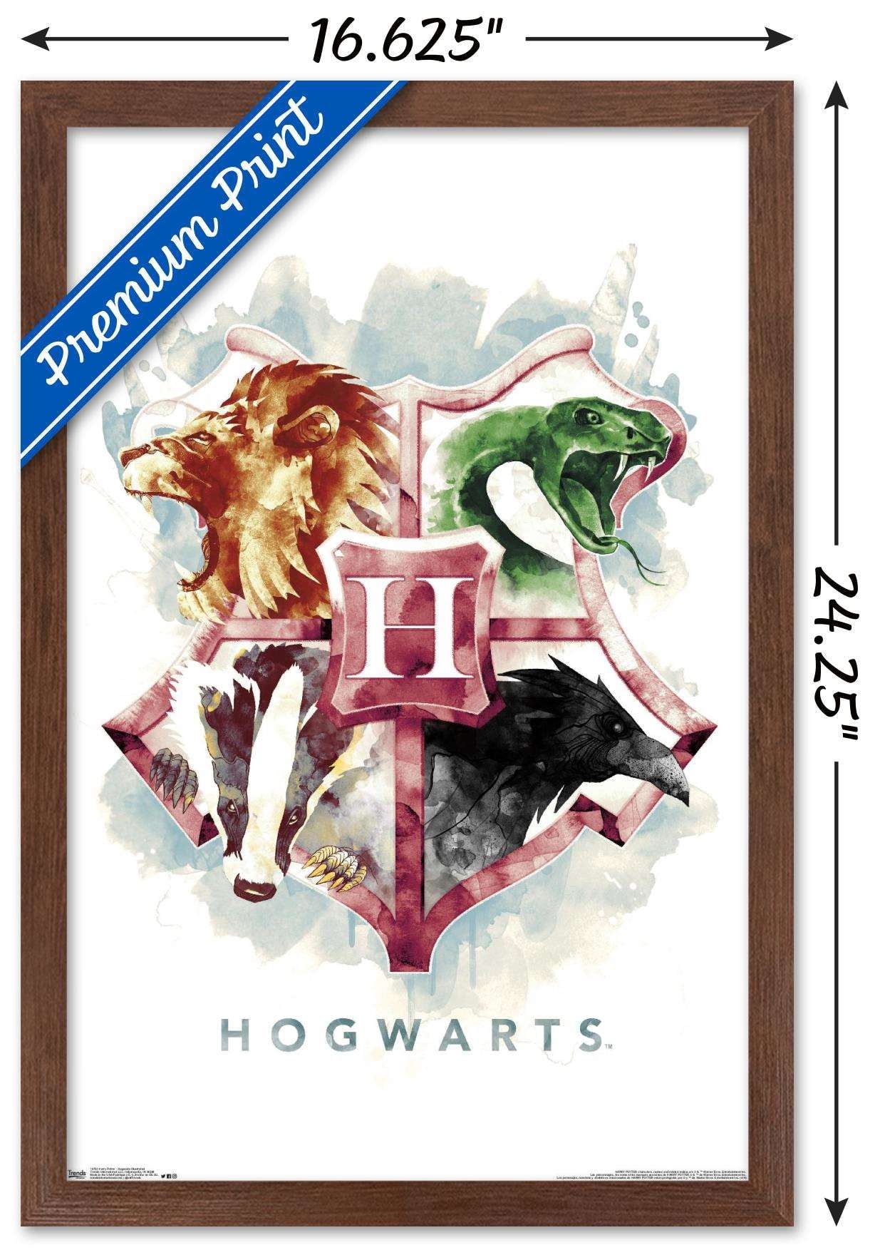 The Wizarding World: Harry Potter - Hogwarts Illustrated House Crests Wall Poster, 14.725" x 22.375", Framed