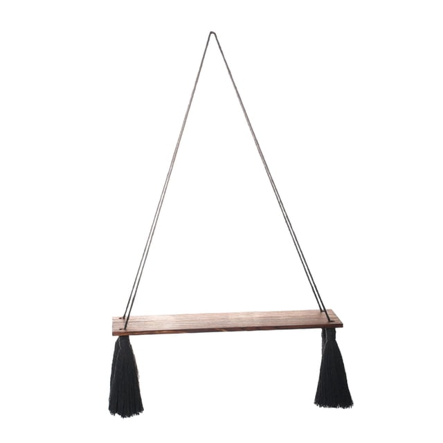 Estante flotante de madera para decoración de pared, cuerda tejida, decoración Bohemia para dormitorio, baño, pared interior, un solo nivel, versátil, perfecl Estante para colgar en la pared