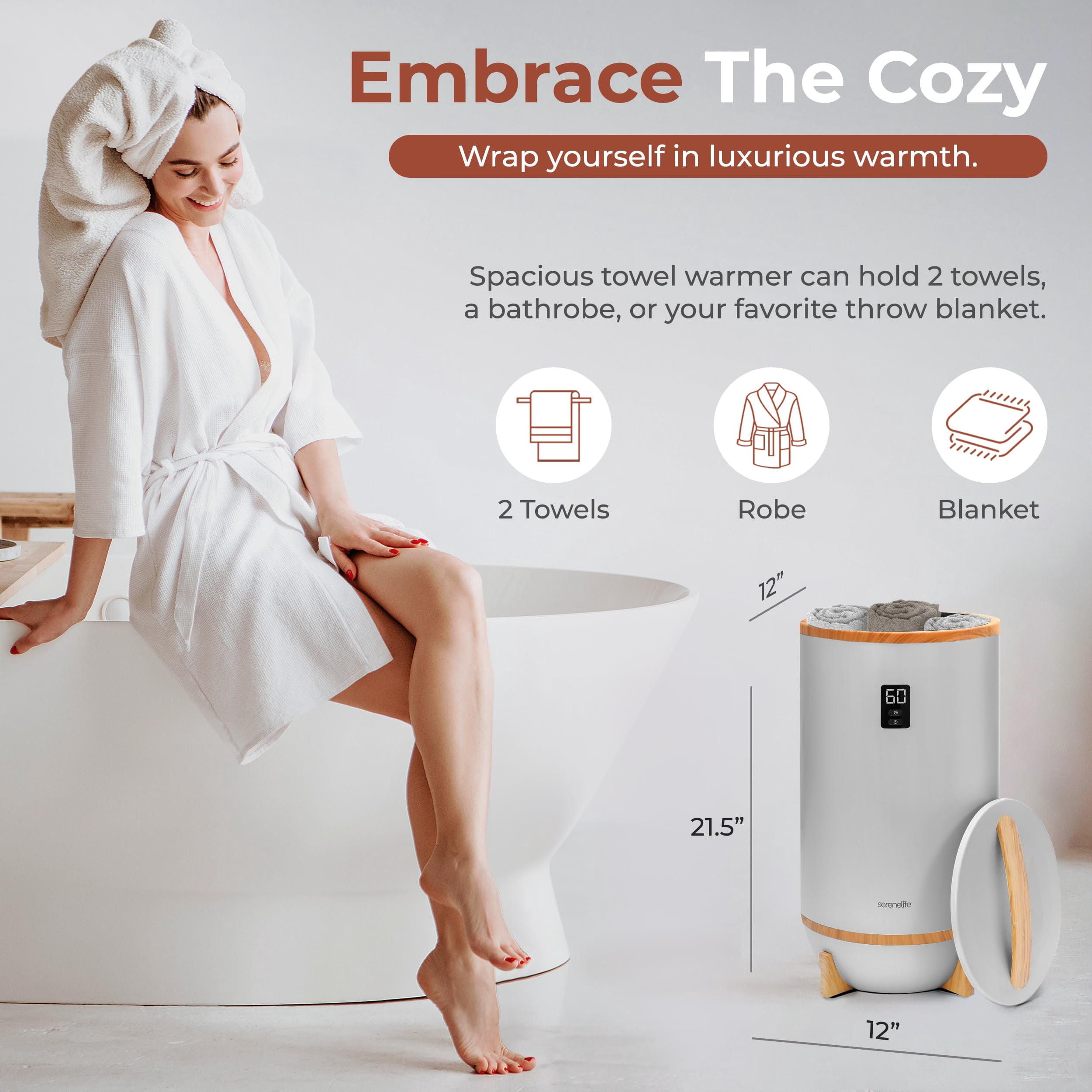 SereneLife Single Touch Towel & Blanket Warmer with Fragrant Disc Holder and LED Ring (Black,White)