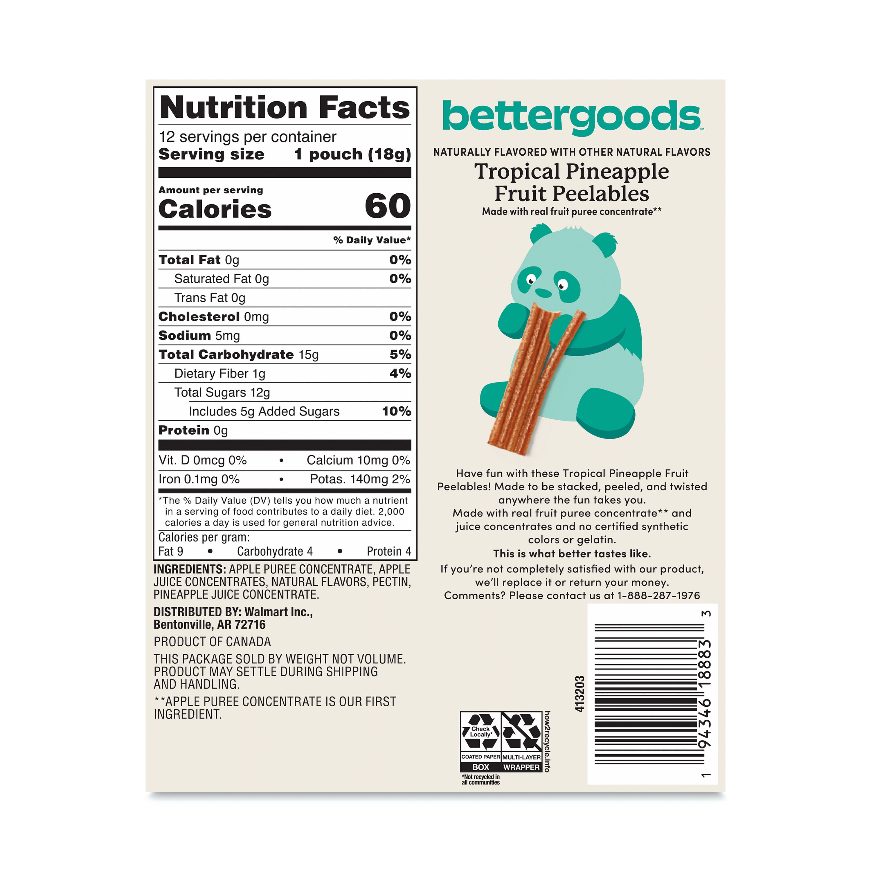 (3 pack) bettergoods Tropical Pineapple Fruit Peelables, 0.63 oz, 12 Count