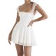 thumbnail image 2 of Las mujeres de la vendimia A-line Vestido de manga corta Ruched Busto Color Sólido Flowy Mini Vestido de hadas Vestidos de mujer Ropa de mujer Nituyy Variedad de colores. Vestido corto de verano con cuello cuadrado, 2 of 5