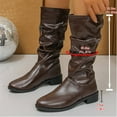 thumbnail image 6 of Lovzfmll Knee High Boots Women, Stacked Knee High Riding Wrinkle, Block Low Heel Round Toe Leather Boots Casual Fall Brown Boots, 6 of 9