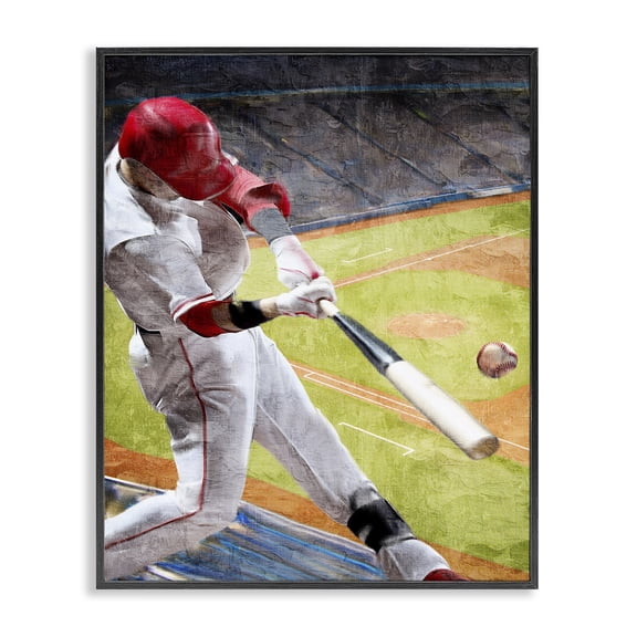 Stupell Industries Modern Athlete Hitting Baseball Black Framed Giclee Art, 11 x 14, by Kim Allen