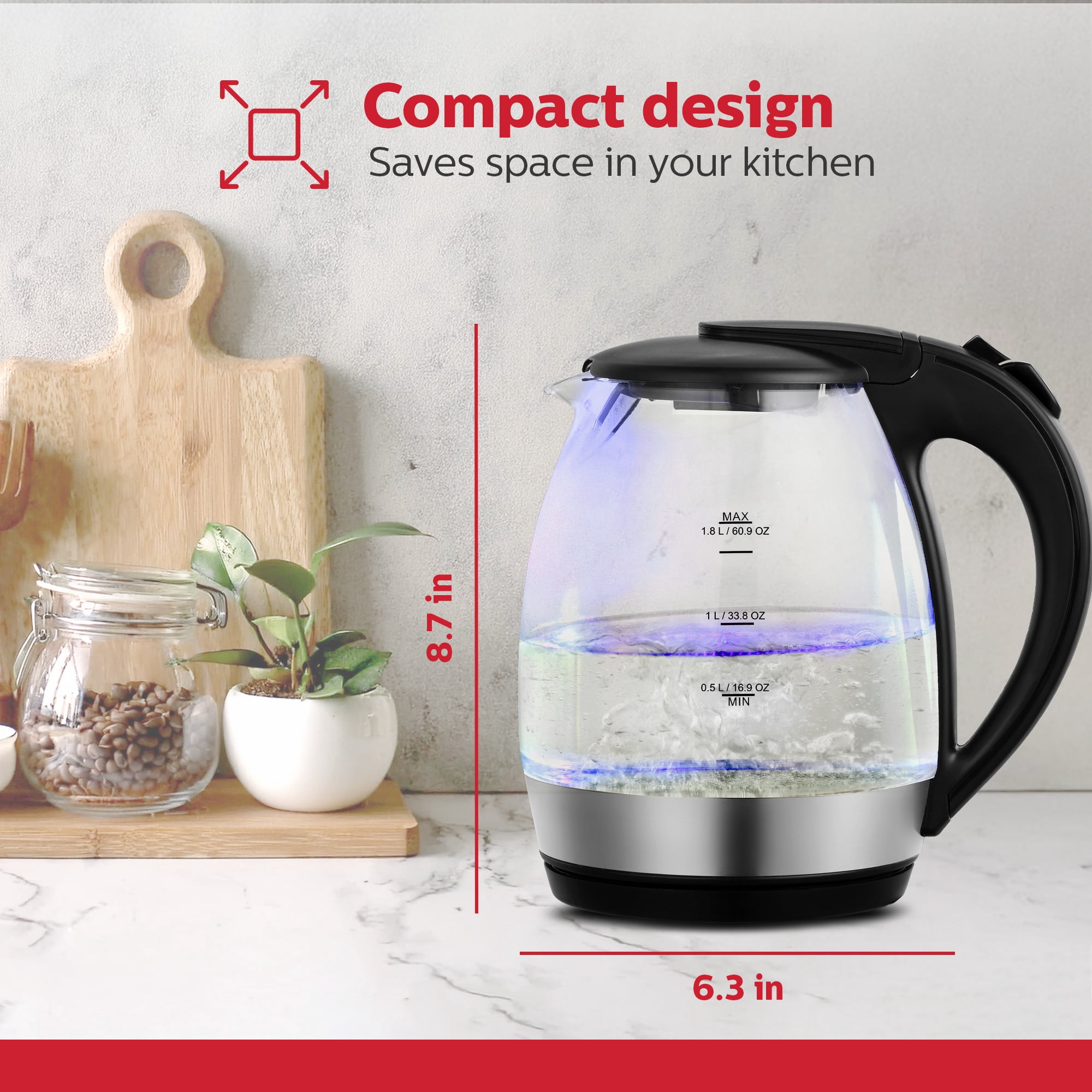 Holstein Housewares 1.9qt Glass Electric Water & Tea Kettle with LED 1850W