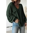 thumbnail image 3 of FreshPretty Women's Ribbed Long Sleeve Tops Summer Spring Pullover Knit Casual V Neck Blouses Trendy Loose Fit Tunic Top, 3 of 7
