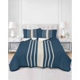 thumbnail image 3 of Navy Blue Beige Striped Full Size Down Alternative Comforter, Lightweight Comforter Quilt Bedding Set with Pillow Shams Modern Farmhouse Retro Lines All Seasons Bed Comforter Duvet Insert 78"x90", 3 of 7
