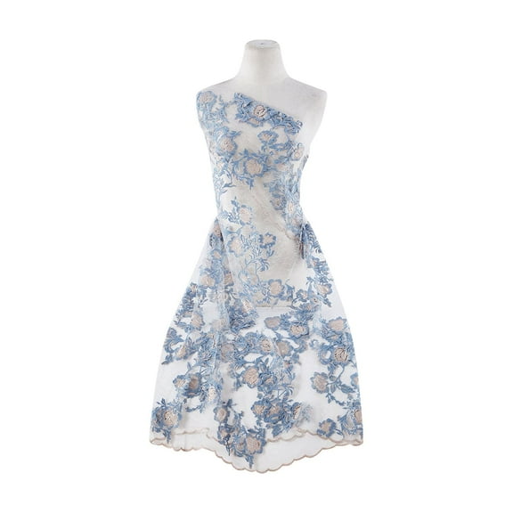 Zelouf Stiched Floral Embroidery Clear Sequin Lace Mesh  , Sewing, DIY, Crafts Fabric by the Yard, Peri/ecru/ivy, 20 Yard