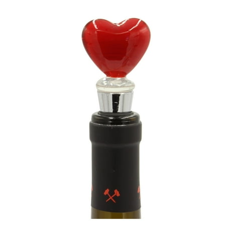 

5” Black and Red Heart Design Glass Bottle Stopper