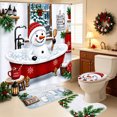 thumbnail image 2 of Clearance! 4Pcs Christmas Shower Curtain Bathroom Set, Funny Cute Snowman Bathtub Print Waterproof Shower Curtain, Non Slip Rugs, Toilet Seat Cover, Holiday Home Decor with 12 Hooks, 2 of 7