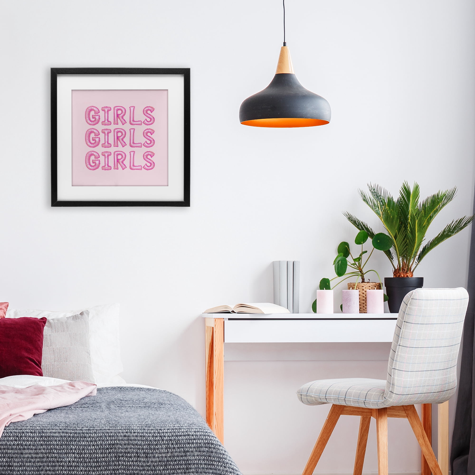 Stupell Industries Girls Letters Party Balloons Black Framed Print Under Glass, design by LISH Creative