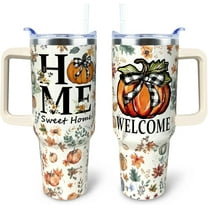 Fall Tumbler 40 oz Tumbler with Handle and Straw Lid Leak Proof - Welcome Home Pumpkin Coffee Mug Autumn Thanksgiving Fall Gifts for Women Happy Party