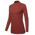 thumbnail image 2 of A2Y Women's Basic Solid Soft Cotton Long Sleeve Mock Neck Top Shirts Dark Rust 3XL, 2 of 5