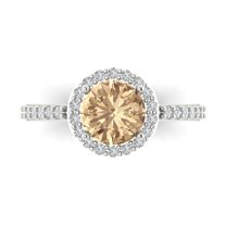 1.86 ctw with Simulated Diamond Halo Accents Anniversary Ring for Women | Round Cut Yellow Moissanite | Hyperallergenic Solid 18K White Gold