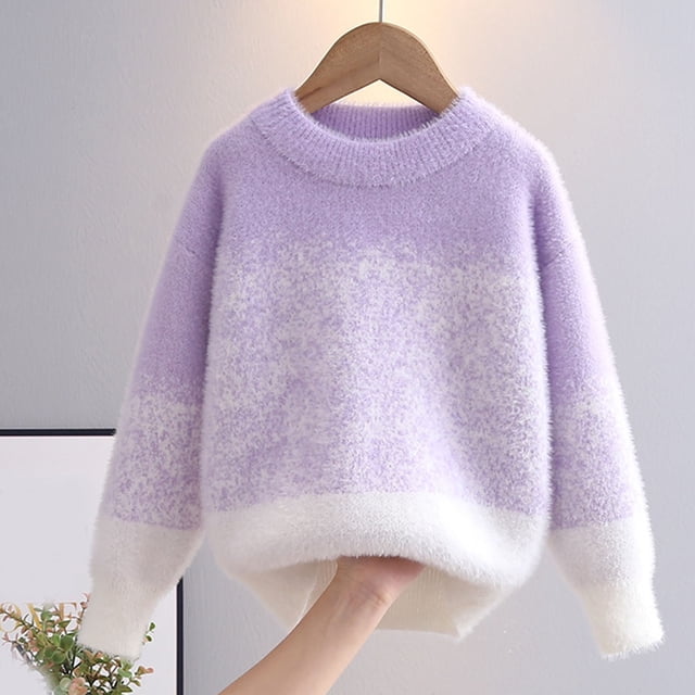TIMIFIS Chandails pour Tout-Petits Couleur Dégradée Garçons Filles Col Rond Manches Longues Confortable Décontracté Chandail Automne Hiver Extensible Hauts Doux Tendance Tricot Torsadé Chandail pour Enfants