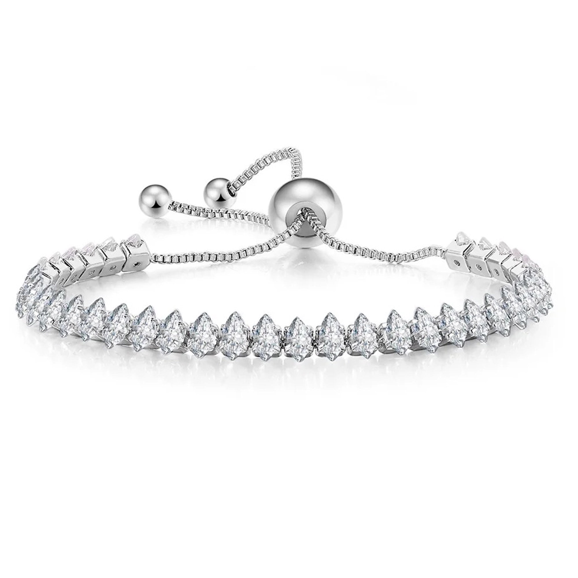 18K White Gold 7ct White Sapphire Marquis Cut Adjustable Tennis Bracelet Unisex Plated by Paris Jewelry