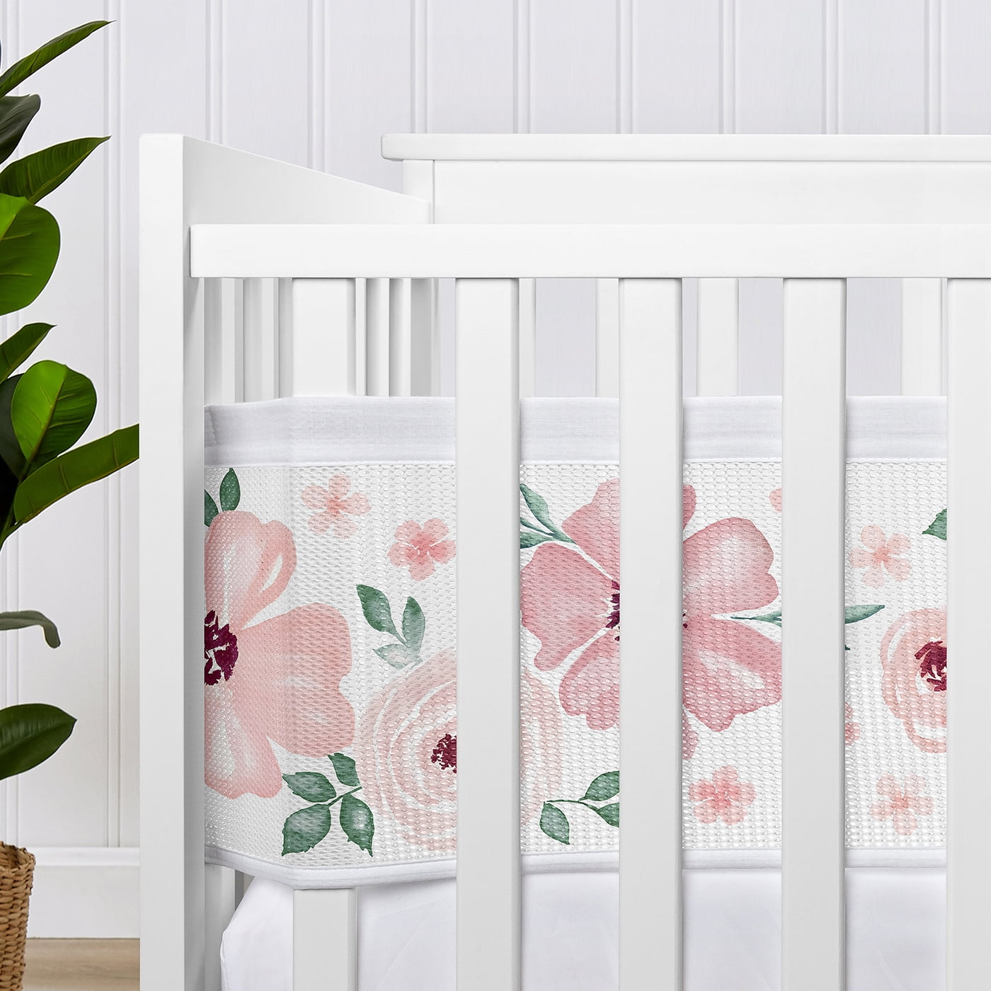 Sweet Jojo Designs + BreathableBaby Watercolor Floral Burgundy Wine and Pink Girl Breathable Mesh Crib Liner