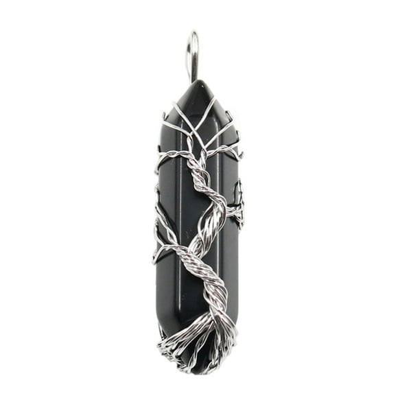 Crystal Column Pendant Hexagonal Accessory Household Tree of Life Necklace Unisex Matching Ornamental Spacers Natural Black Onyx