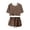 a-Brown440134, variant on VNKIDY Girls Kids Summer Two Piece Homewear Outfit With Lightning Print Round Neck Cropped Top Contrast Hem Elastic Waist Shorts Set For Casual Daily Wear Classic Set