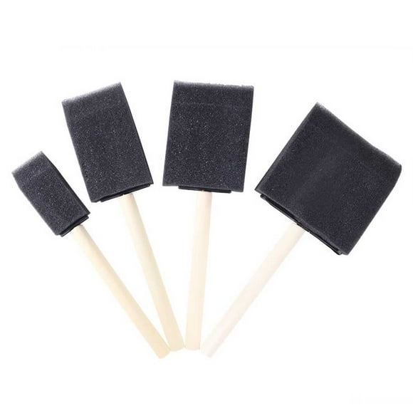Black Sponge Paint Brushes - Set of 12 Foam Brushes with Wooden Handle for Painting, Staining, Drawing - Ideal for Varnishes, DIY Craft Projects - Includes 4 Assorted Sizes