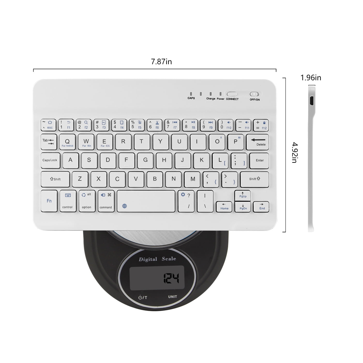 PloutoRich Wireless Keyboard, 7/8 inch Bluetooth Keyboard, Ultra-Thin Rechargeable Keyboard for Laptop Mobile Phone Tablet,Three-system Universal