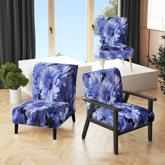 Designart "Cornflowers landscape II" Blue Floral Upholstered Accent Chair - Traditional Arm Chair For Living Room