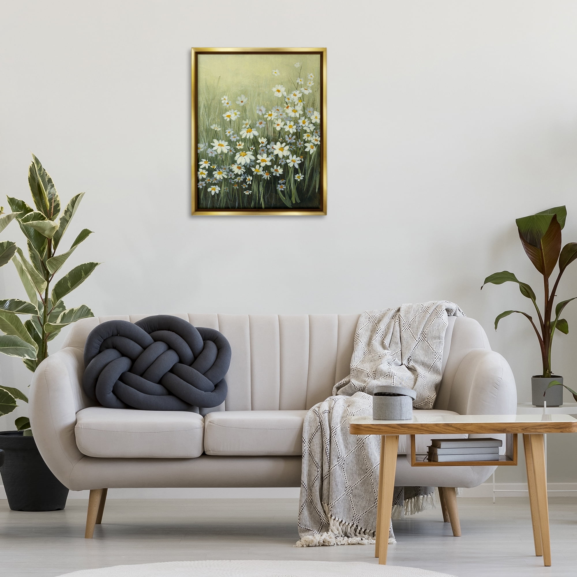 Stupell Industries Daisy Field Garden Plants & Flowers Painting Gold Floater Framed Canvas Art Print Wall Art, 25 x 31