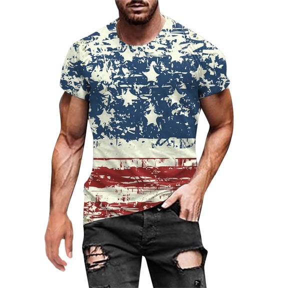TOWED22 4th of July T Shirt Men Patriotic O-Neck Men's Top Casual American Flag Tees Loose Short Sleeve Shirt for Men Gifts Mens T Shirt(White,3XL)
