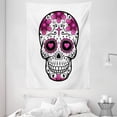 thumbnail image 1 of Sugar Skull Tapestry, Flowers and Hearts Swirls Cruciform Gothic Cultural Celebration Day, Wall Hanging for Bedroom Living Room Dorm Decor, 60W X 80L Inches, Hot Pink Black White, by Ambesonne, 1 of 2